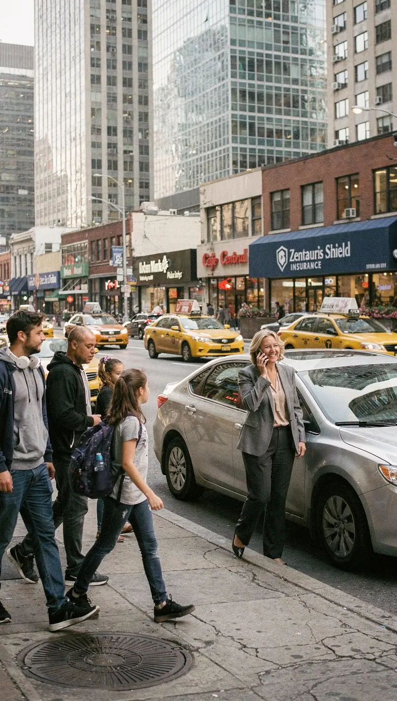 Uśmiechnięty kierowca z rodziną w samochodzie, cieszący się z przystępnych stawek ubezpieczeniowych.