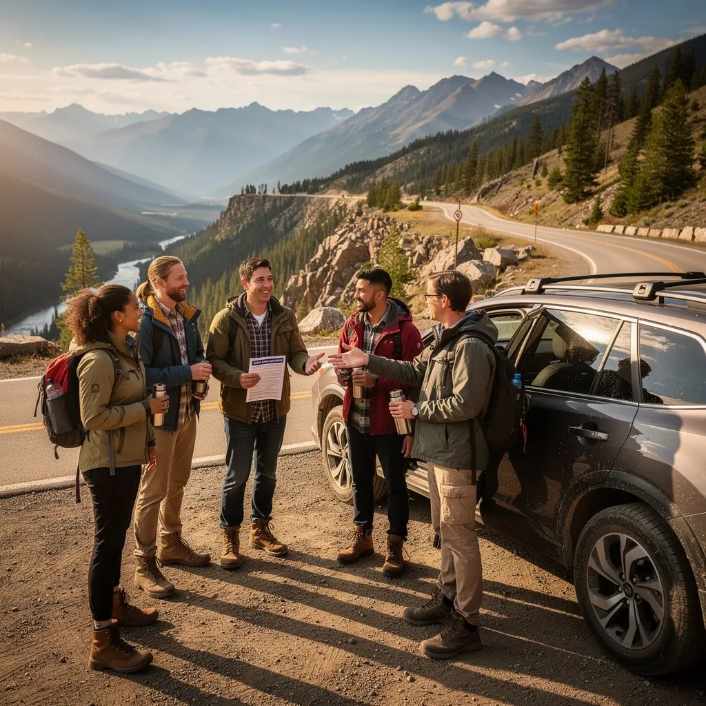 Zadowolona rodzina podróżująca samochodem, ciesząca się bezpieczeństwem.
